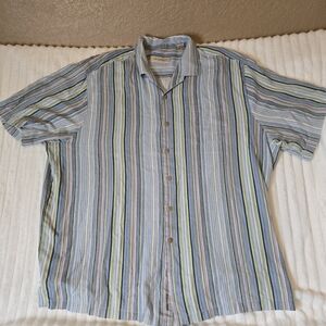 Tommy Bahama Blue and Green Striped Shirt